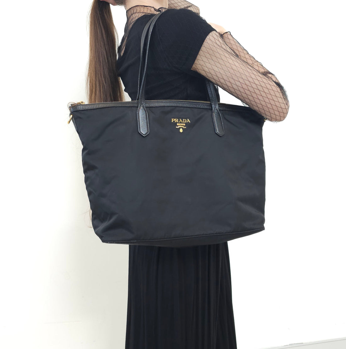 Prada Tessuto Nylon Saffiano Tote Black TWS