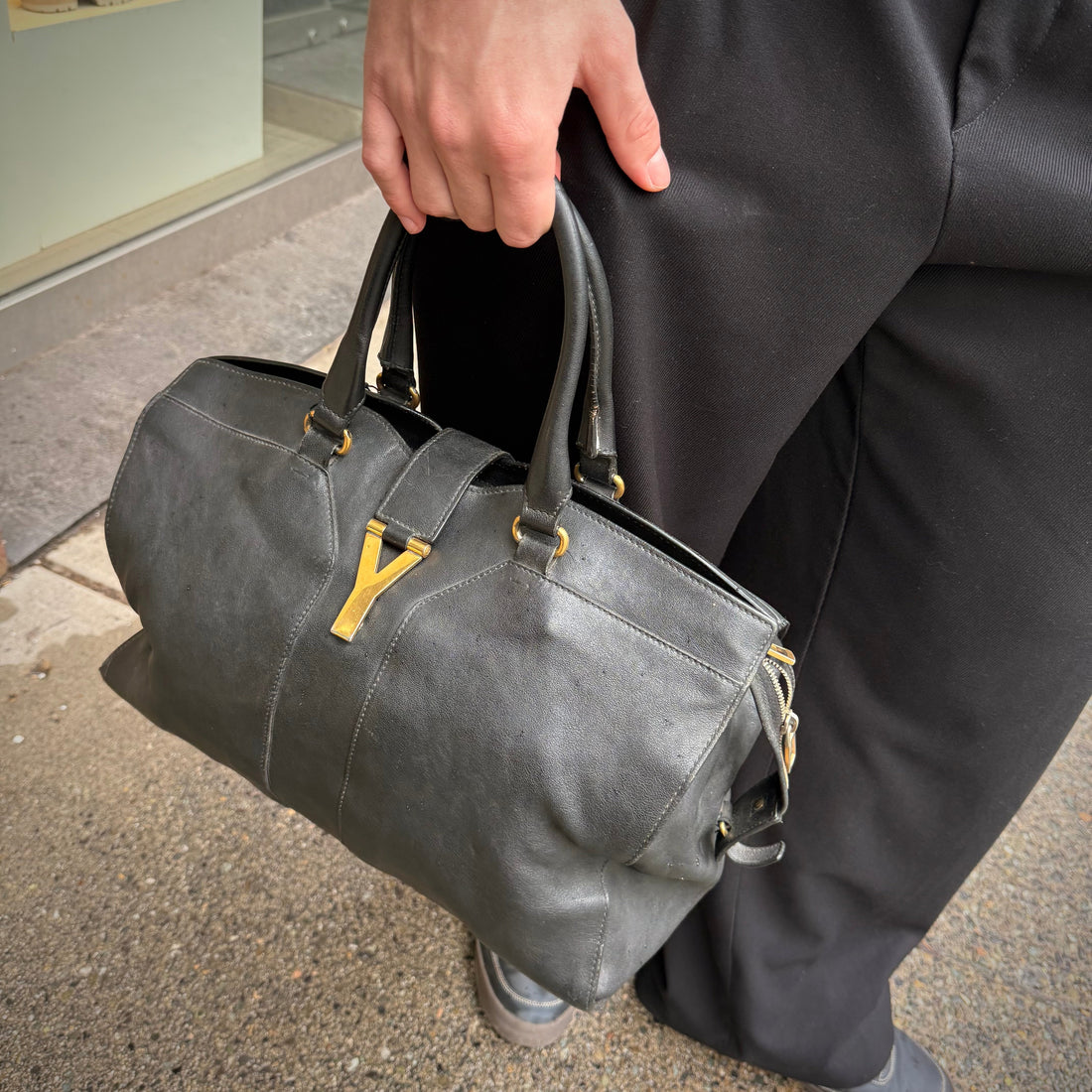 Yves Saint Laurent Black Lambskin Cabas Handbag