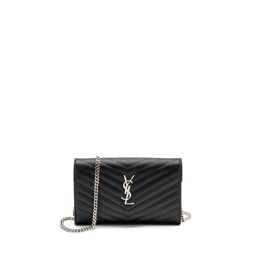 Saint Laurent/YSL Envelope Chain Wallet CalBNkin Black SHW