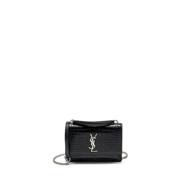 Saint Laurent/YSL Sunset Bag Croc-Embossed CalBNkin Black SHW