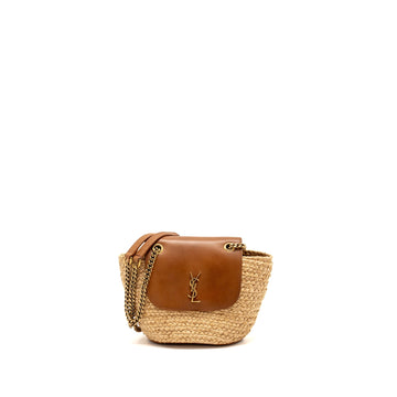 Saint Laurent Mini basket bag Raffia/CalBNkin leather Brown GHW