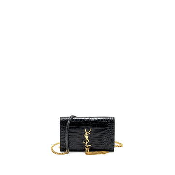 Saint Laurent/YSL Kate Tassel Croc-Embossed CalBNkin Black GHW