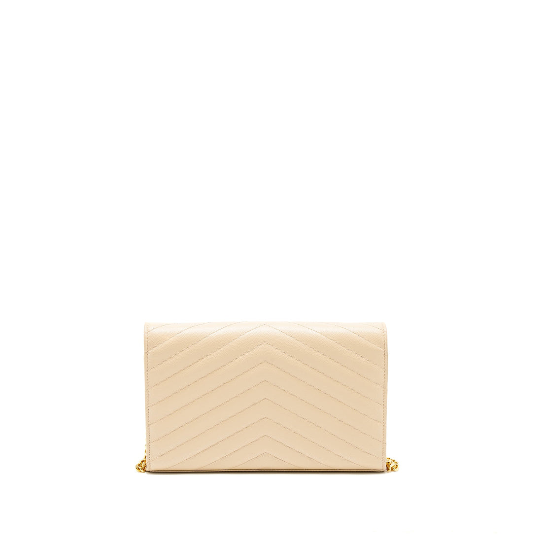 Saint Laurent Cassandre Matelasse Chain Wallet Grained CalBNkin Beige GHW