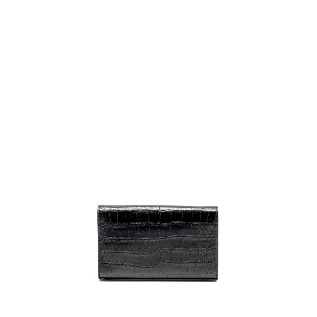 SAINT LAURENT / YSL Classic Chain Wallet Croc-Embossed CalBNkin Black SHW