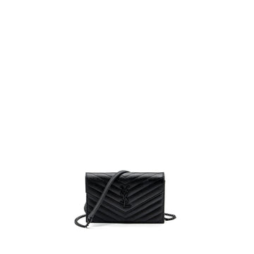 Saint Laurent/YSL Envelope Chain Wallet CalBNkin Black / Black Hardware