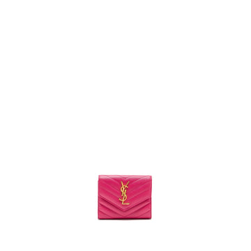 Saint laurent compact tri-fold wallet calBNkin pink GHW