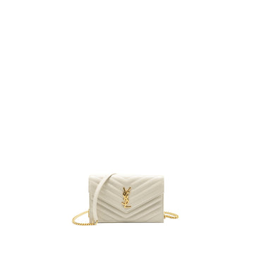 Saint Laurent envelope chain wallet grained calBNkin cream soft GHW