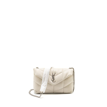 Saint Laurent Small Loulou Puffer Shoulder Bag Lambskin Blanc  Ruthenium Hardware