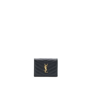 Saint Laurent / YSL Pebbled Logo Plaque Cardholder Grained CalBNkin Black GHW