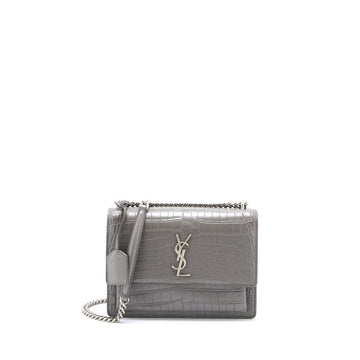 Saint Laurent Medium Sunset Chain Bag Croc Embossed CalBNkin Grey SHW