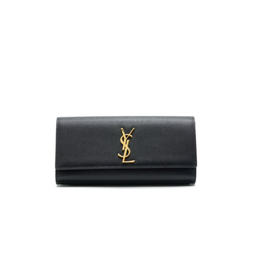 SAINT LAUREN KATE CLUTCH IN GRAIN DE POUDRE EMBOSSED LEATHER BLACK GHW