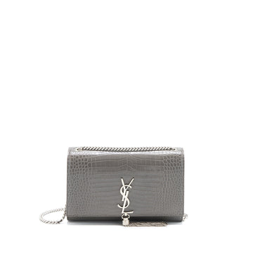 Saint Laurent Kate Bag Croc Embossed-CalBNkin Grey SHW