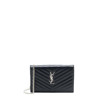Saint Laurent/YSL Envelop Chain Wallet Grained CalBNkin Black SHW