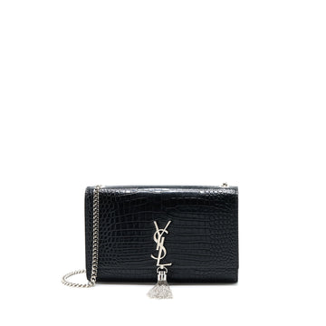 Saint Laurent Kate with Tassel Chain Bag Croc Embossed CalBNkin Black SHW