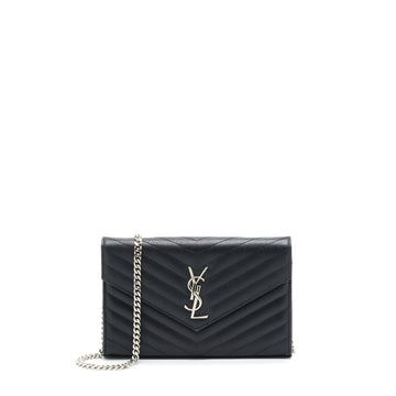 Saint Laurent/YSL Chain Wallet Crossbody Bag Grain CalBNkin Black SHW
