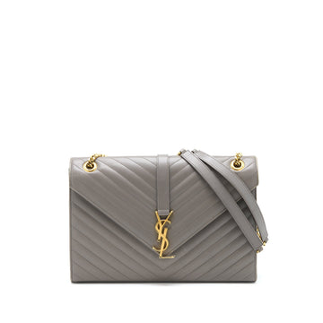 Saint Laurent Envelope Large Bag CalBNkin Grey GHW
