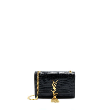 Saint Laurent Kate Bag Croc Embossed CalBNkin Black GHW