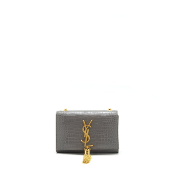 Saint Laurent/YSL Kate Tassel Croc Embossed CalBNkin Grey GHW