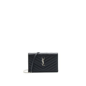 Saint Laurent Grained CalBNkin Envelope Wallet on Chain Black SHW