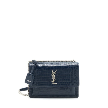 Saint Laurent Medium Sunset Bag croc Embossed calBNkin dark blue SHW