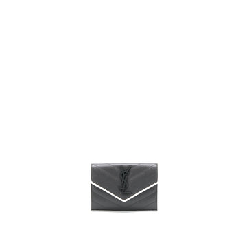 Saint Laurent Small Flap Wallet Grained CalBNkin Grey/White SHW