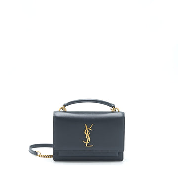 Saint Laurent Sunset Chain Wallet CalBNkin Noir GHW