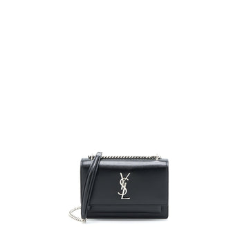 Saint Laurent Sunset Chain Wallet Smooth CalBNkin Black SHW