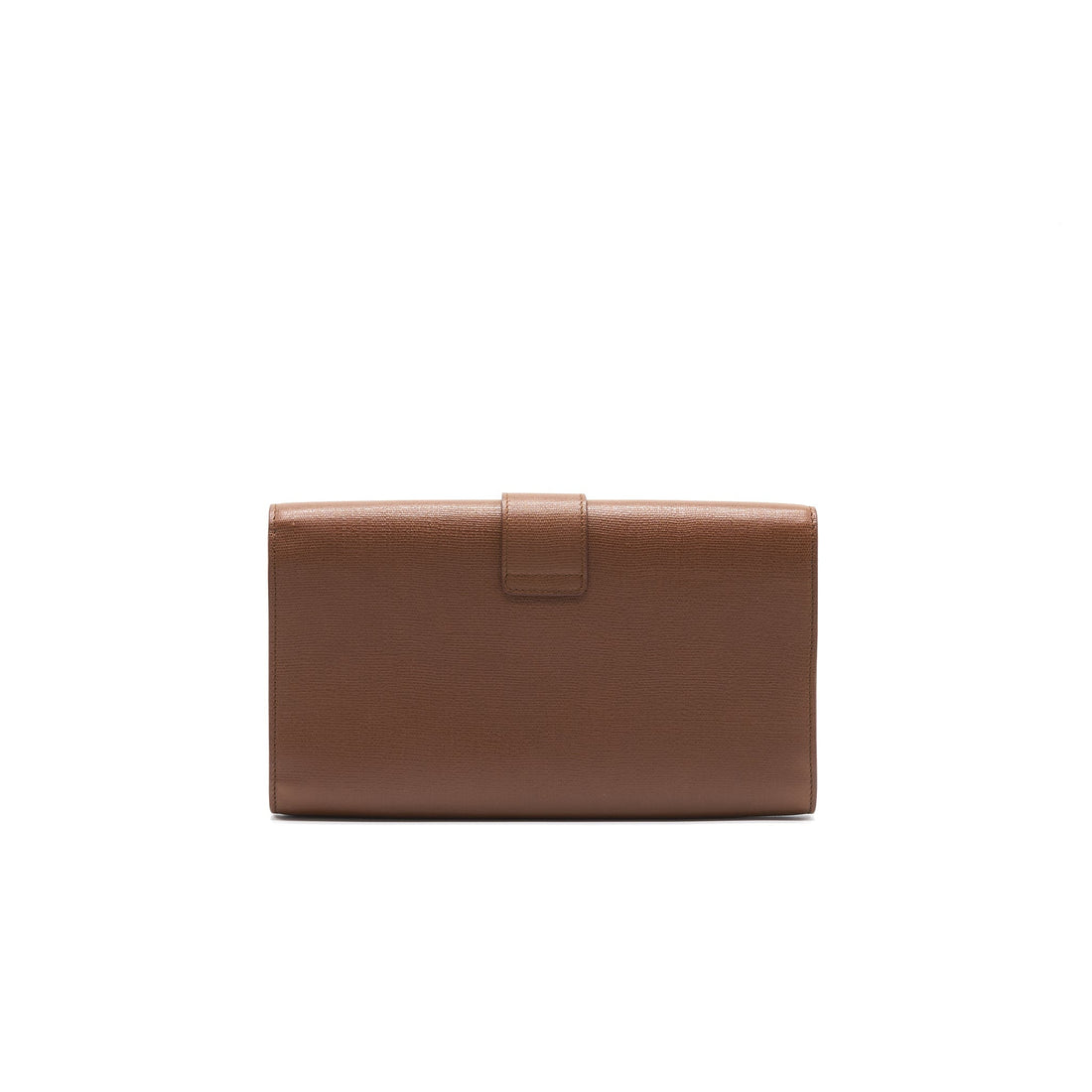 YSL Y Logo CalBNkin Leather Clutch Brown