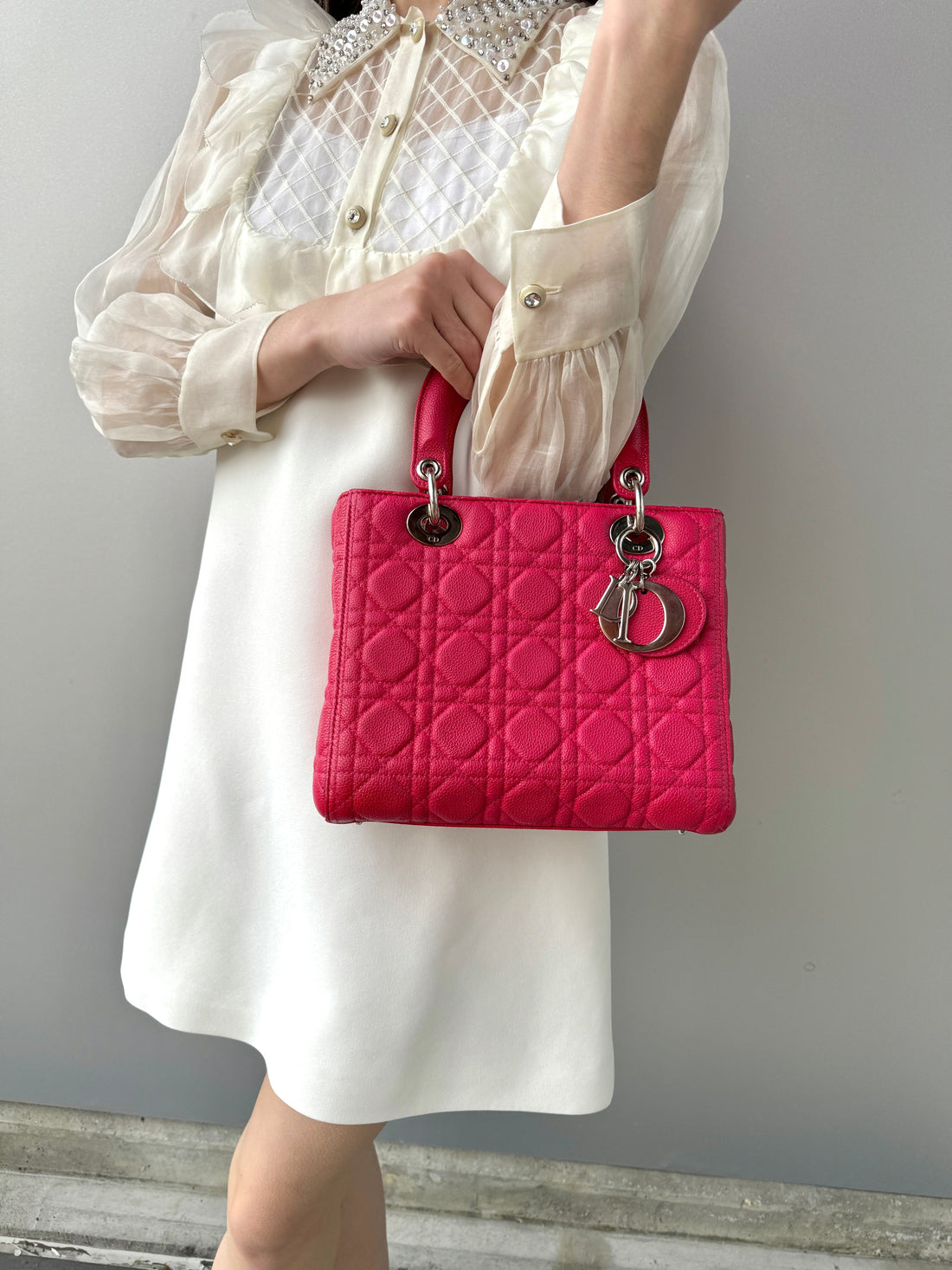 Christian Dior caviar leather medium cannage LadyDior bag (2015) TWS