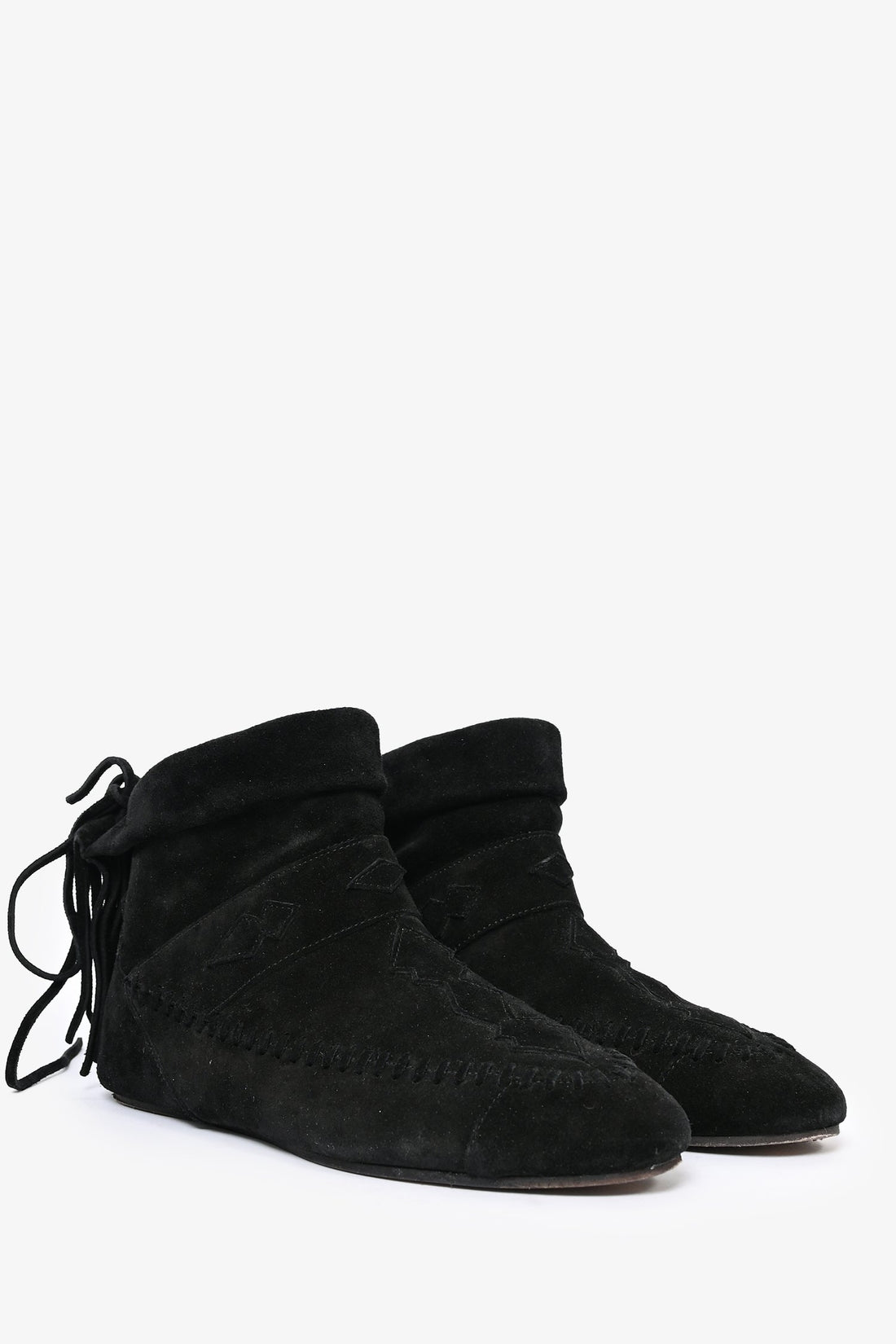 Saint Laurent Black Suede Tassel Moccasin Ankle Boots Size 39