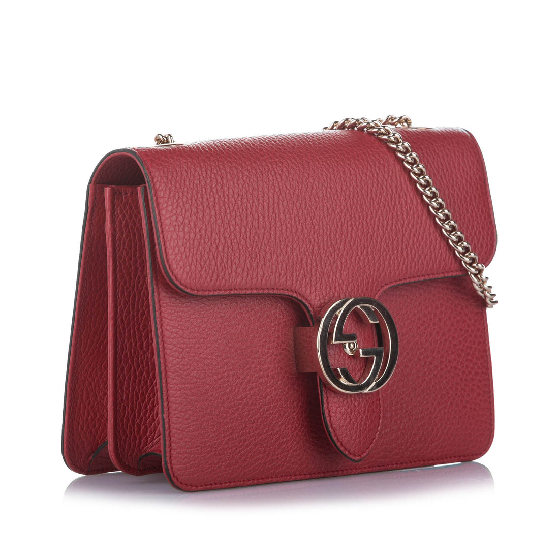 Gucci Interlocking Chain Leather Crossbody Bag Red