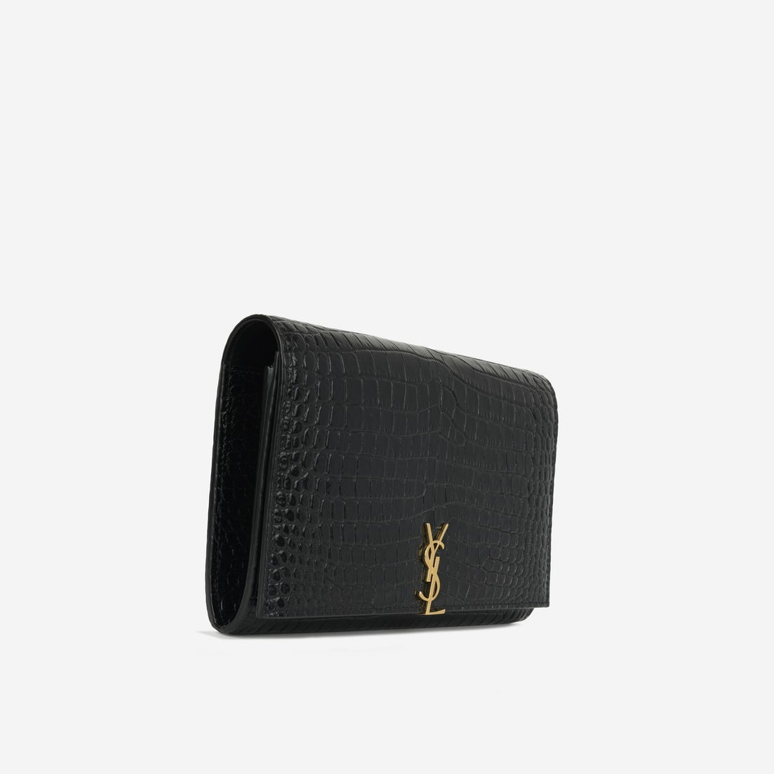 Saint Laurent - Cassandre Clutch on Chain - Black Croc Embossed Leather GHW -