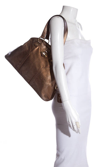 Saint Laurent Bronze Leather Dual Handle Bag