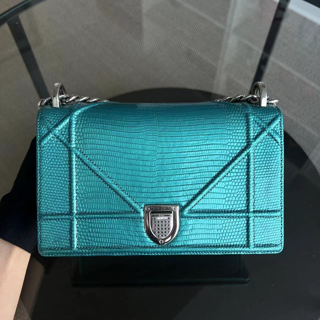 *Exotic* Diorama AMA Small Lizard Skin Green Blue Silver Hardware