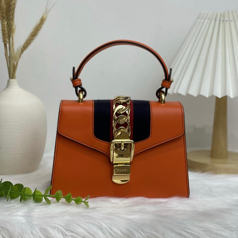 Gucci Sylvie Flap Mini Leather Orange GHW